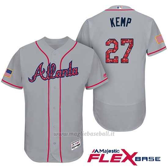 Maglia Baseball Uomo Atlanta Braves 2017 Estrellas y Rayas 27 Matt Kemp Grigio Flex Base